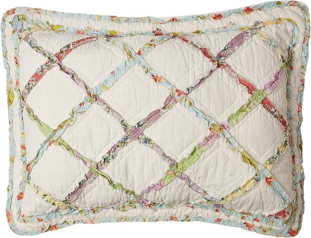 Laura Ashley - Standard Sham, 100% Cotton Bedding with Envelope Closure, Throw Pillow Cover for Bed or Couch, Oeko-Tex Certified (Ruffle Garden Cream, 20" x 26")