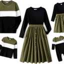 PATPAT Family Matching Outfits for Fall Winter Long Sleeve Women Dresses and Sweatshirts Sets for Holiday Photoshoot (Medium, Green)