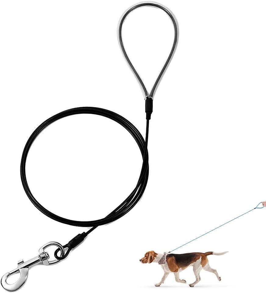 Chew Proof Dog Leash,6FT Metal Cable Lead,Heavy Duty Leash Made of Coated Wire Rope,Chew Resistant,Great for Large Dogs and Teething Puppies (Black, 6FT)