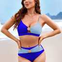 Pink Queen Women's 2 Piece Bikini Set 2026 Seashell Cutout Swimsuit High Waist Tummy Control Summer Beach Swim Bathing Suits (Blue, L)