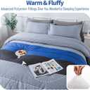 2 x Andency Stripe Blue Comforter Set King Size, 3 Pieces Gray and Blue Patchwork Striped Comforter(104x90 Inch), Soft Down Alternative Comforter Bedding Set with Corner Loops