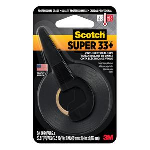 Scotch Super 33+ Vinyl Electrical Tape, 3/4-in by 450-in, 1-Roll with Dispenser (Black Pro-Grade)