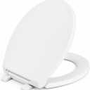 Round Toilet Seat, Quiet Slow Close, White Plastic, Comfortable Design