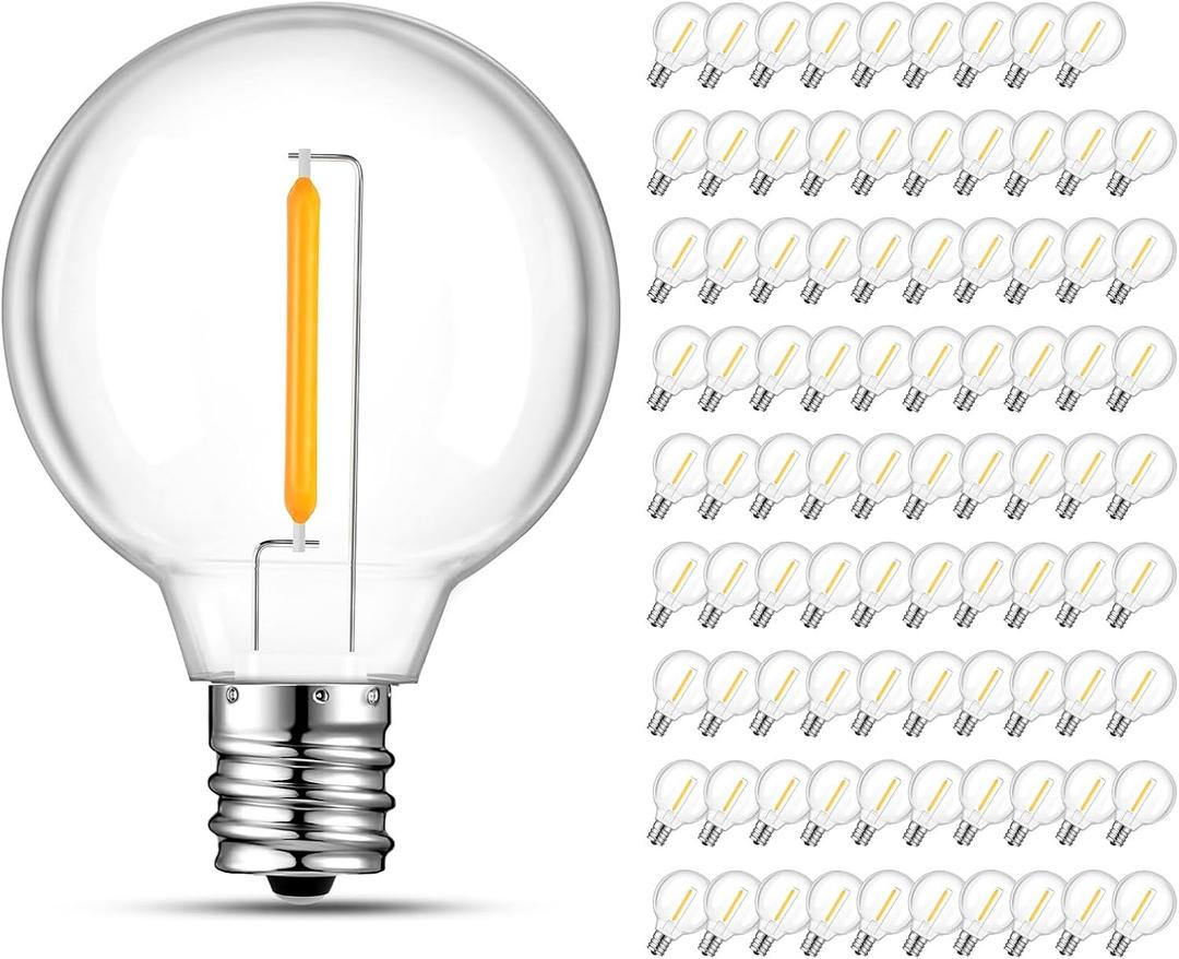 GvvooHome 90 Pack LED G40 Replacement Bulbs for String Lights, Shatterproof Plastic Globe Bulb for Indoor Outdoor Patio Decor, E12 Candelabra Socket Base, Warm White