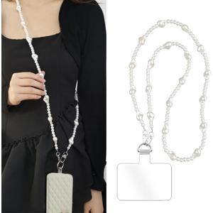 Phone Crossbody Chain Cell Phone Lanyard,Universal Leather+Metal Shouder Strap with Phone Tether Patches (N)