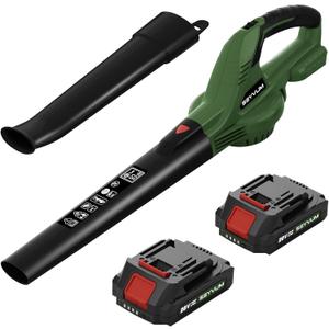SEYVUM Leaf Blower, 20V Cordless Blower with 2 x 2.0Ah Battery, Electric Leaf Blowers for Lawn Care, 320 CFM 150 MPH Battery Powered Leaf Blower, for Patio, Garden Cleaning, Fast Charger, Dark Green