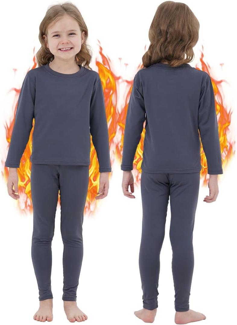 PISIQI Girls Thermal Underwear Set Ultra Soft Long Underwear for Kids Fleece Lined Winter Warm Base Layer Kids Long Johns Set (XL)