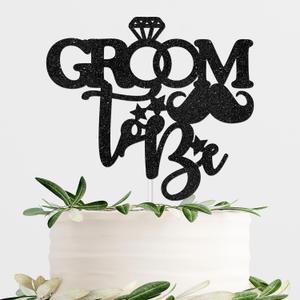 Groom to Be Cake Topper - Black Glitter Wedding Shower Engagement Party Cake Decor Sign - Groom Wedding Party Supplies