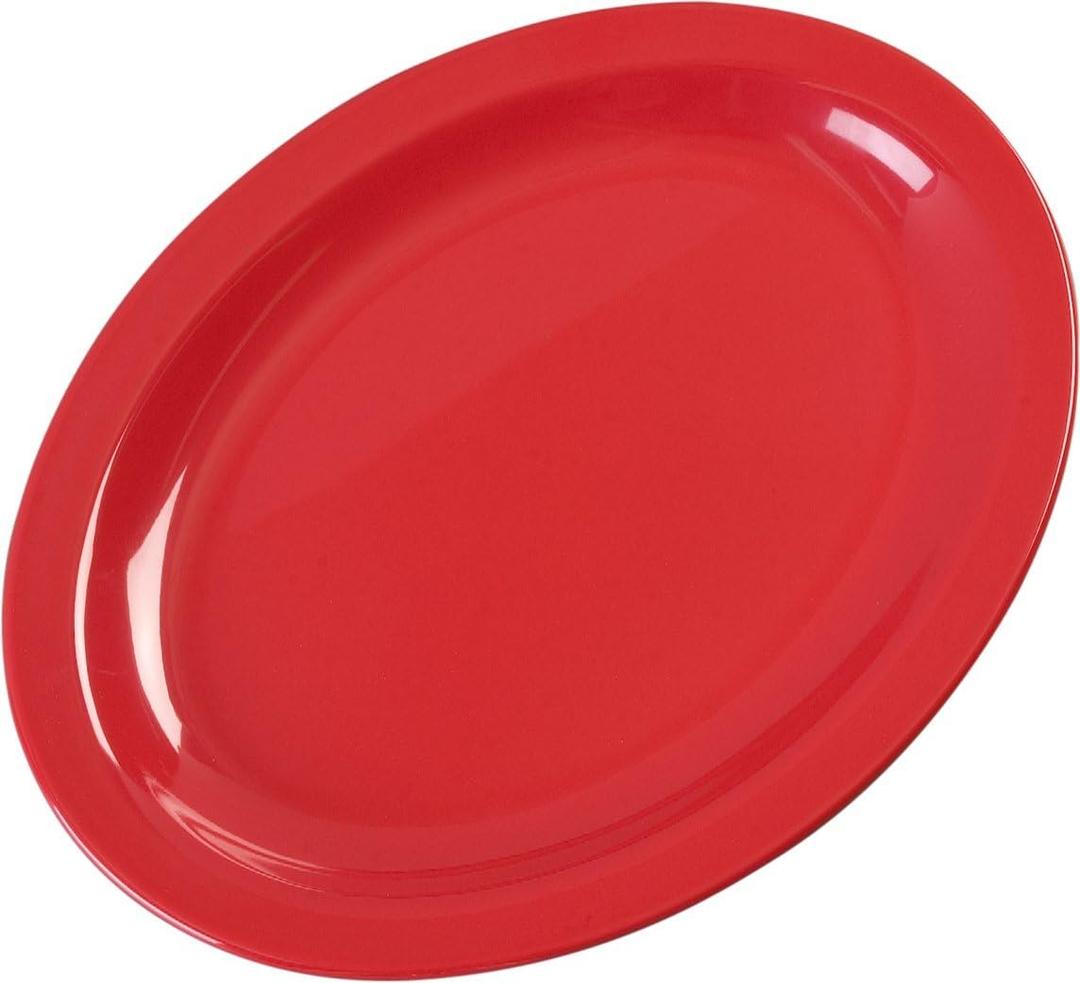 Carlisle FoodService Products Kingline Plastic Oval Platter Oval Tray for Home and Restaurant, Melamine, 12 x 9 Inches, Red