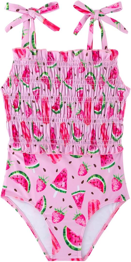 Toddler Swimsuit Girl Bathing Suits One-Piece Swimwear Adjustable Shoulder Straps Smocked 2-6T