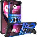 Ailiber Case for Moto Razr Plus 2024, Heavy Duty, Shockproof Protective Rugged Cover with Kickstand and Magnetic Car Mount - Purple Blue