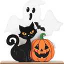 Halloween Decorations Indoor Wooden Black Cat Halloween Decor Ghost Table Sign Pumpkin Table Centerpieces Standing Tabletop Decoration for Holiday Desk Tiered Tray Party Shelf Decorations Farmhouse (Large)