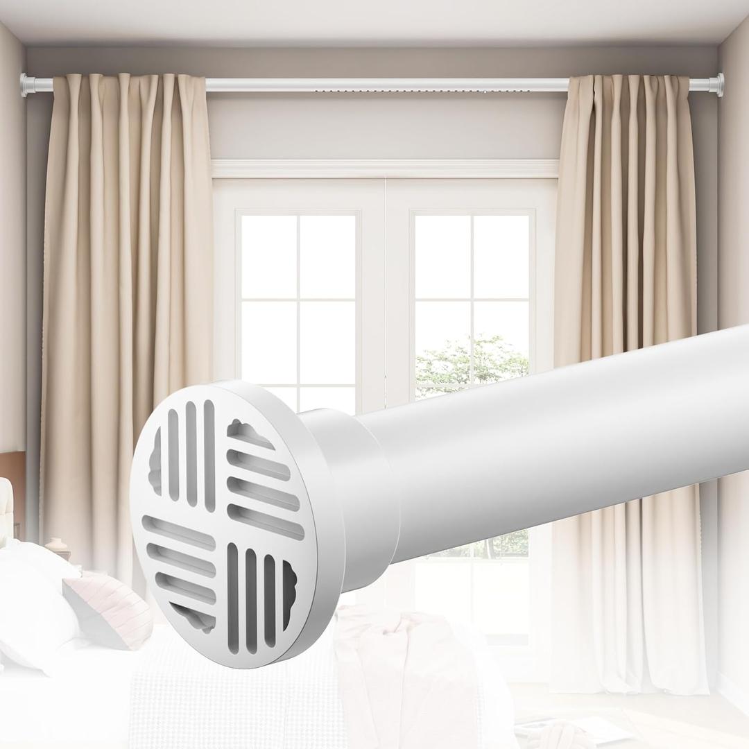 Extra Long Tension Curtain Rod No Drill by EZFurni, 82–123 Inch Heavy Duty Tension Rod with Lock-In Stability, Spring-Loaded Non-Slip Secure Hold for Shower, Window, Patio, 1.26" Diameter, White