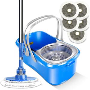 Spin Mop and Bucket Set,Masthome EasyWring Microfiber Spin Mop with 3 Mop Pads,Pedal Spinning Mops and Bucket with Wringer Set for Floor Cleaning - Home & Office Suitable (Dark Blue)