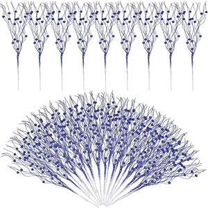 Yunsailing 20 Pcs Christmas Artificial Glitter Berry Stem Ornaments 17 Inch Fake Long Branch Tree Picks Flowers for Tall Vase Xmas Wedding Party Decoration