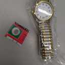 JewelryWe Women's Ultra Thin Easy Reader Watch with Elastic Strap Golden/Silver Tone Stretch Band Watches for Valentine's Day (gold-silver strap white dial - 6.5")