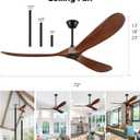 72" Ceiling Fans Without Lights, 72 inch Ceiling Fan No Light, High CFM Quiet 3 Blade Wood Walnut Ceiling Fan, Large Modern Outdoor Fan with Remote, Propeller Outdoor Ceiling Fans for Patios