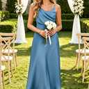 Women's Summer Satin Dress Elegant Cowl Neck Adjustable Spaghetti Strap Wedding Guest Cocktail Party Maxi Dresses (M)