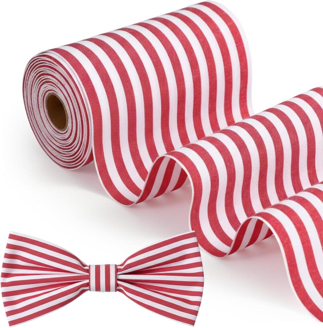 Red and White Striped Ribbon, 4 Inch x 10 Yards Retro Fabric Ribbon for Valentines Day Gift Wrapping Wedding Tree Wreath DIY Crafts Bow Birthday Holiday Party Decorations
