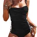 Ekouaer Women's One Piece Swimsuit Ruched Tummy Control Bathing Suits Vintage Retro Push Up Swimwear (Medium, Black Leopard Print)