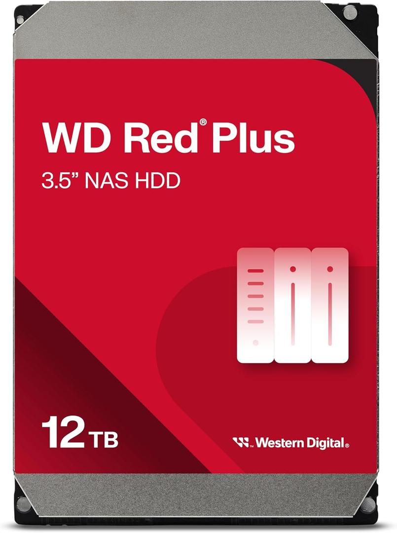 Western Digital 12TB WD Red Plus NAS Internal Hard Drive HDD - 7200 RPM, SATA 6 GB/s, CMR, 512 MB Cache, 3.5" - WD120EFGX