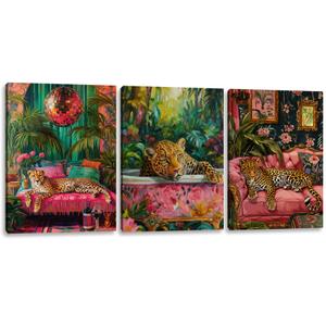 Pormipone Leopard & Cheetah Canvas Wall Art Set of 3 Gallery Wrapped 12x16