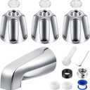 Enhon 3 Handle Shower Faucet Set Compatible with Pfister Verve Bath Tub Tool, Shower Knob and Bathtub Faucet Fits 1/2'', 3/4'' IPS Connection With 4 in 1 Spout Adapter Assembly Tool(Polished Chrome)