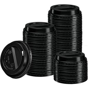GUSTO [100 Count] Disposable Plastic Dome Lids for 10, 12, 16, & 20 oz. Paper Hot Coffee Cup - Black (Formerly Comfy Package)