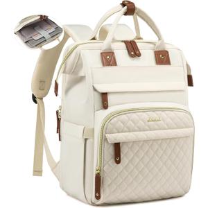 LOVEVOOK Laptop Backpack for Women, 17.3'' Waterproof Nurse Bag Teacher Work Backpack Purse for Women, Travel Computer Backpack for College Office Business Ladies (Cream)