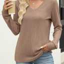 ANRABESS Womens V Neck Sweaters 2025 Fall Long Sleeve Shirts Lightweight Ribbed Knit Basic Casual Office Work Tunic Tops, Size Medium