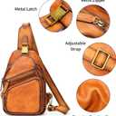 NIUCUNZH Genuine Leather Sling Bag Front Metal-Latch Crossbody Bags Handmade Vintage Chest Shoulder Backpack for Women Men