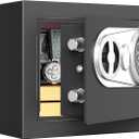 Goldenkey Small Kids Safe for Money, Digital Mini Safes with Keys&Code for Cash, Safe Box for Personal Items for Home, 6.69"D x 9.05"W x 6.69"H, Black