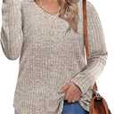 CARCOS Plus Size Tops for Women Long Sleeve Fall Shirts Lightweight Sweaters Basic V Neck Tunics Casual T Shirt,2XL, Apricot