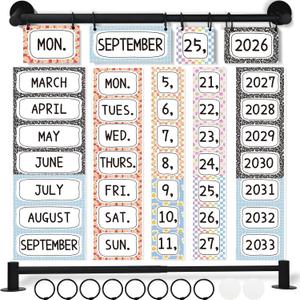Magnetic Calendar Bulletin Board Set Flip Calendar with Magnetic Adjustable Holder Composition Classroom Decoration with 60 Date Cards for School Home Office Decor Supplies 2026 (Multiple Style)