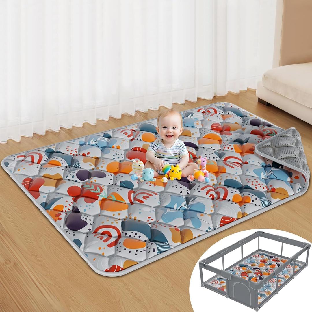 Baby Play Mats for Floor, Foldable 74x50 Playpen Mat Grey, Thicken Cushioning Padding Playmate for Baby and Toddlers Infants, Non-Slip, Machine Washable, Easy to Store (4'2" x 6'2" (Rectangular))