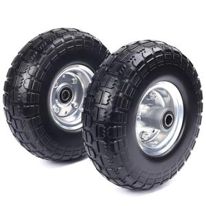 High Load, Hyssk 4.10/3.50-4'' Tire and Wheel flat free, 10" Heavy Duty Solid Replacement Tire with 5/8” Axle Bore and Steel Bearings for Gorilla Cart, Hand Truck, Garden Cart, Yard Wagon Cart(2 Pack)