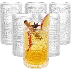 12 Oz Hobnail Drinking Glasses Set of 6 - Clear Multipurpose Glassware Sets, Decorative & Stylish Glasses Drinking Set W/Straws for Bar, Kitchen, Cocktail Glassware - Home, Dining, & Kitchen