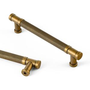 Goo-Ki 6 Pack Knurled Cabinet Pull Antique Brass Cabinet Pulls Handles, 5.04" c-c Vintage Brass Bar Drawer Pulls Kitchen Cabinet Hardware
