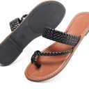 Women's Flat Sandals Casual Summer Sandals Dress Fashion Round Open Flip Flop Thong Sandals Braided Black Size 8