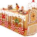 Oudain 2 Pcs Christmas Gingerbread House Decoration Christmas Gingerbread Train Table Decoration with Ginger Bread Man Tablecloth Xmas Candy Cardboard Cutout for Birthday Party School Classroom Decor