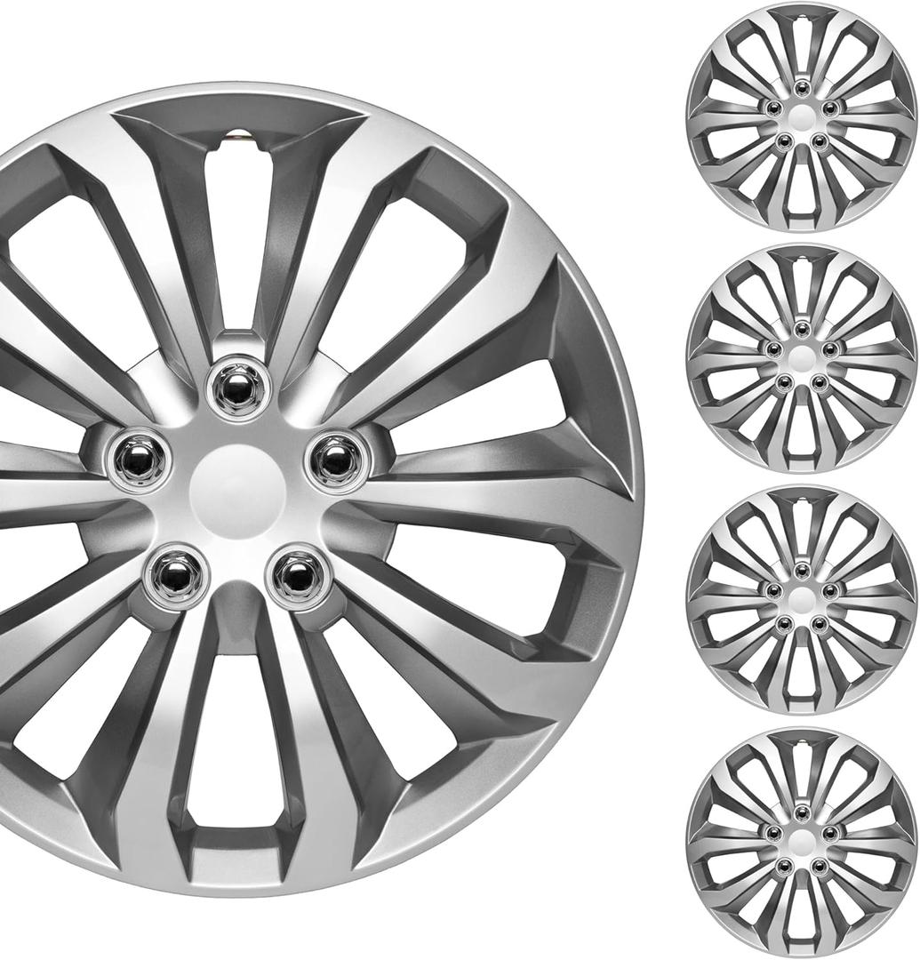 BDK Hubcaps Wheel Covers for Cars Premium Silver and Gunmetal Hubcaps 16" Wheel Rim Cover Replacement Snap On Hubcaps for Toyota Camry Corolla Style Automotive (4-Pack)