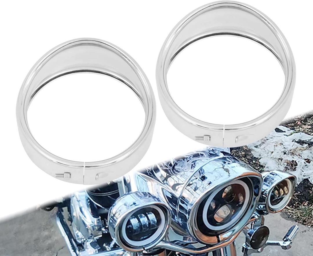 Motorcycle 4.5'' Auxiliary Fog Light Trim Ring Cover 4 1/2" LED Passing Lamp Trim Rings Visor Style Fit for Harley Touring Electra Glide Road King (Chrome)
