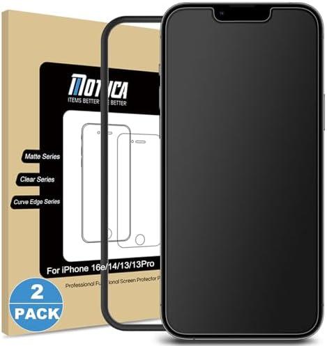 Mothca 2 Pack Matte Glass Screen Protector for iPhone 16e / iPhone 14 / iPhone 13 / iPhone 13 Pro [6.1 Inch] Anti-Glare & Anti-Fingerprint Tempered Glass, [Easy Installation Frame] Smooth as Silk