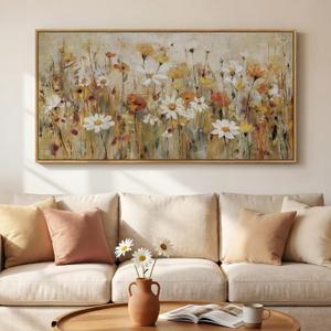 Large Framed Vintage Floral Wall Art for Living Room, Neutral Retro Flower Canvas Painting Prints, Rustic Cottage Core Botanical Picture for Farmhouse Bedroom Dining Room Office Wall Decor, 30x60 Inch, 57"L x 28.5"W