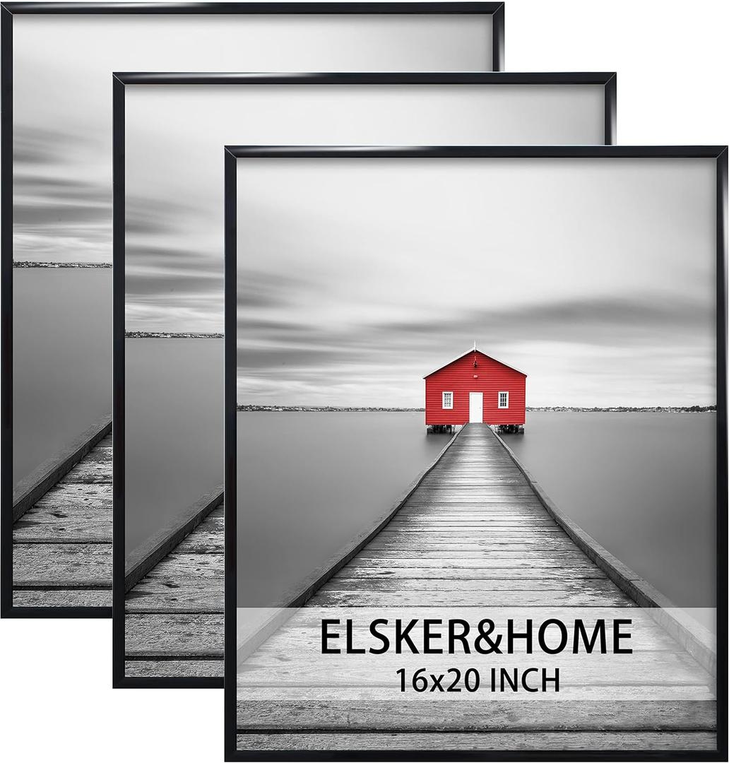 ELSKER&HOME 16x20 Frames, 16x20 Picture Frames 3 Pack for Wall,Picture Poster Frame Black for Horizontal or Vertical Wall Mounting, Sturdy and Scratch-proof