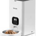 VOLUAS Automatic Cat Feeders - Pet Food Dispenser for Dry Food, Timed Cat Feeder with Desiccant Bag, Programmable Portion Size Control 4 Meals Per Day, 10s Voice Recorder (White Opaque)