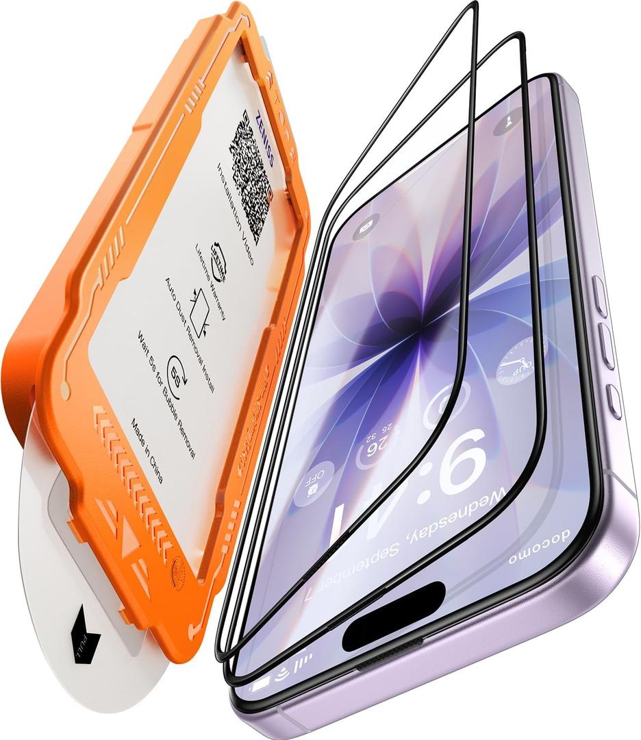 Zeniss NeverBreak 9H+ Hardness for iPhone 17 Screen Protector 12FT Military Grade Protection (Scratch, Shatter, Drop Resistance) Tempered Glass 6.3", 2 Pack with De-Bubble Card, Clear