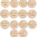 Pearhead Wooden Monthly Milestone Photo Cards - 7 Double-Sided Engraved Discs for Baby Announcement and Milestones, Gender-Neutral Photo Props for Newborn Boy and Girl, Light Wood