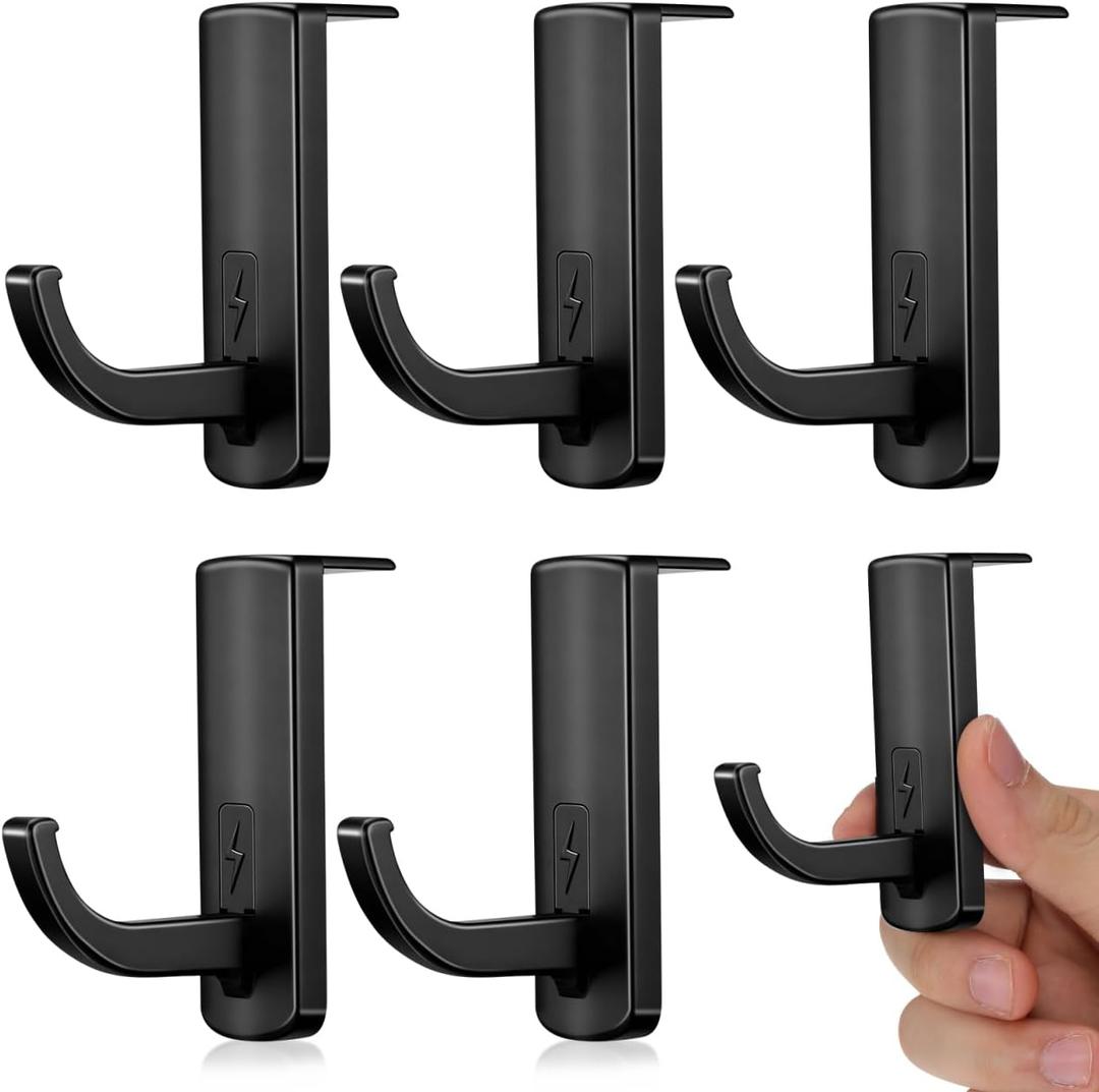 Angoily Headphone Stand Hanger for Monitor Desk Mount Adhesive Headset Holder Organizer for Over-Ear Gaming Headphones Compact 3.14X2.36X1.18 Inch Black Plastic Includes 5 Pieces