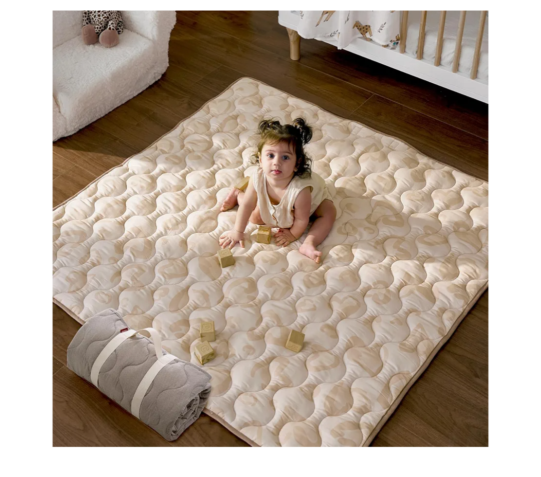 Momcozy Baby Play Mat for Floor, 50x50 Thickened Playpen Mat, Playmate for Baby Tummy Time, Waterproof & Non-Slip, Foldable Outdoor Mat with Carrying Handle, Leopard